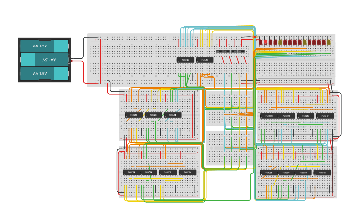 Circuit design 4 bit to 16 numbers multiplexer | Tinkercad