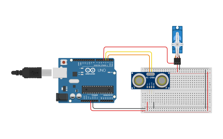 Circuit design ultrasonic sensor - Tinkercad