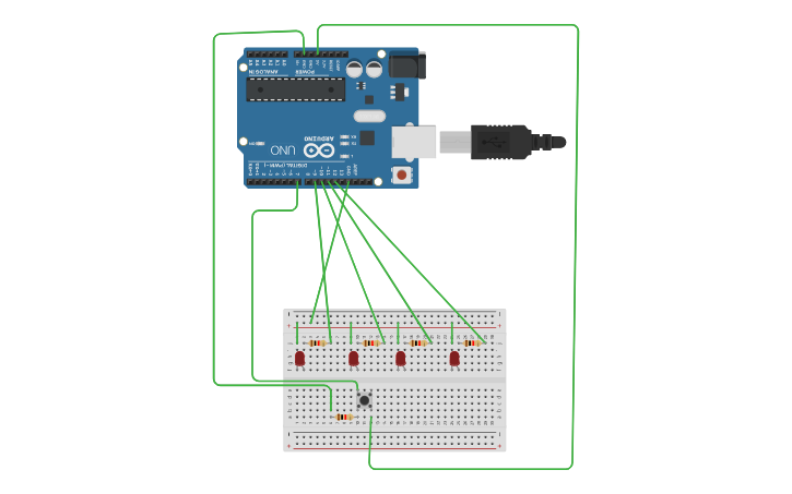 Circuit design Push button controlling ODD and EVEN LED glowing - Tinkercad