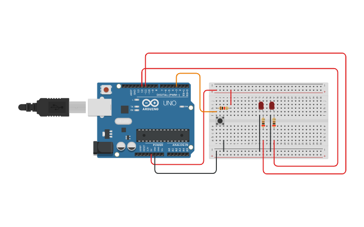 Circuit design pull-up Double LED - Tinkercad