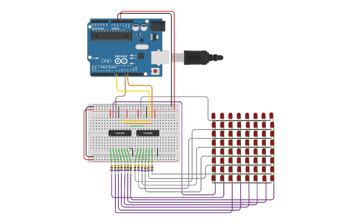 Circuit design debug 8x8 LED Matrix | Tinkercad