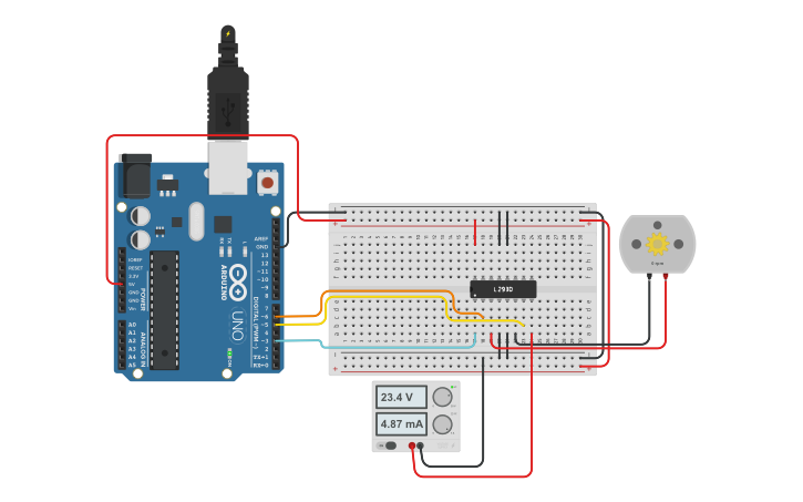 Circuit design Motor Control Using Serial communication | Tinkercad