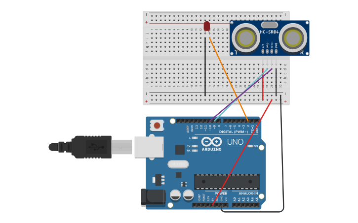 Circuit design Mesafe sensörü ile led yakma - Tinkercad