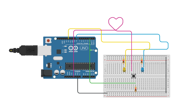 Circuit design 2 LED PUSH BUTTON - Tinkercad
