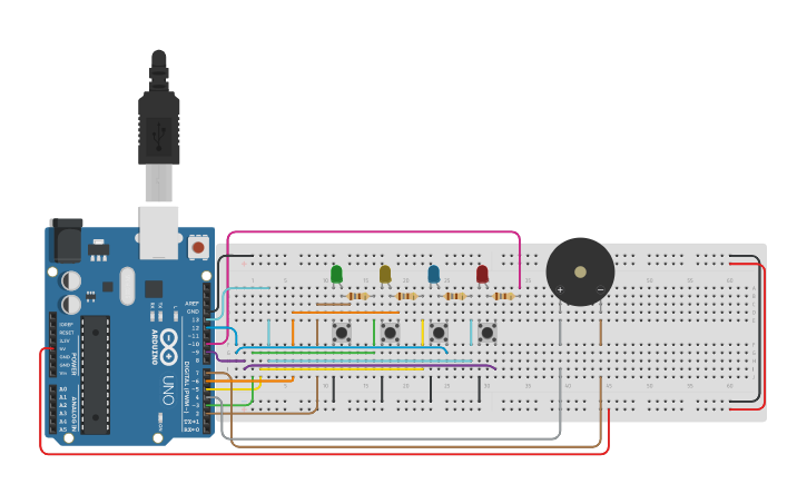 Circuit design Simon's say - Tinkercad