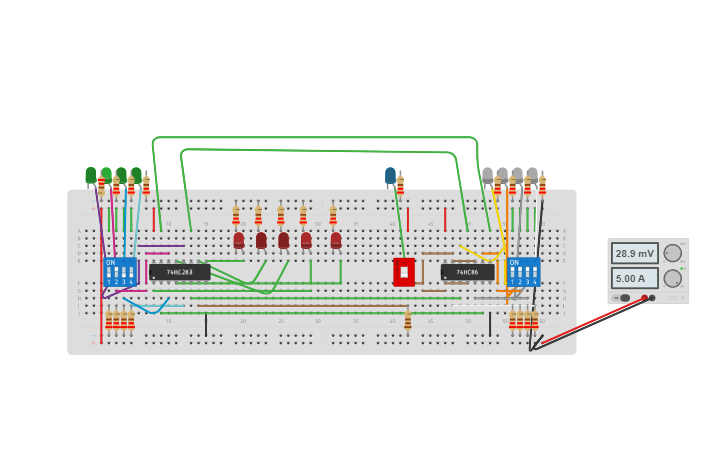 Circuit design 4 Bit Adder/Subtractor - Tinkercad
