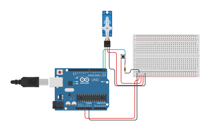 Circuit design Servo pushbutton - Tinkercad