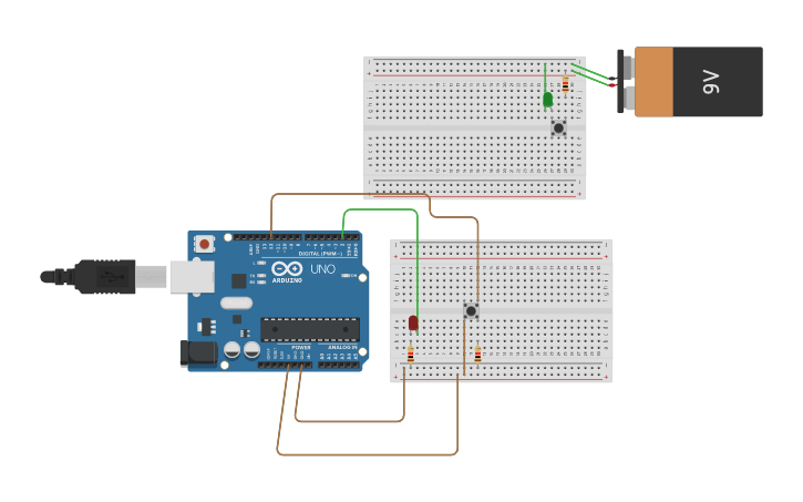Circuit design encendido de led utilizando pulsador | Tinkercad