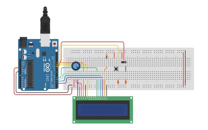 Circuit design Pantalla LCD Cronometro digital - Tinkercad