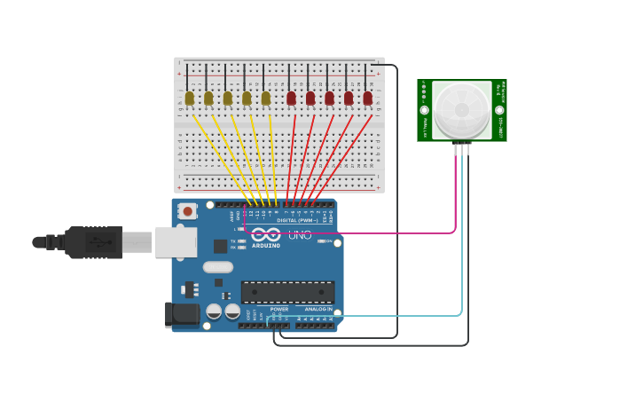 Circuit design sensor de movimento - Tinkercad