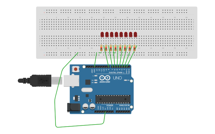 Circuit design led 8 bit - Tinkercad