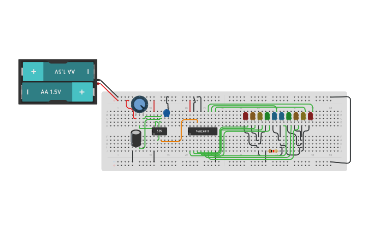Circuit design LED chaser - Tinkercad