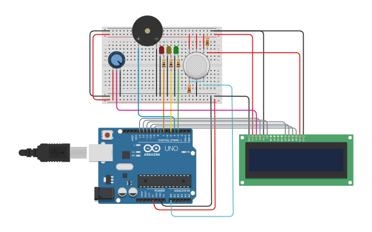 Circuit design Copy of MQ2 gas sensor - Tinkercad