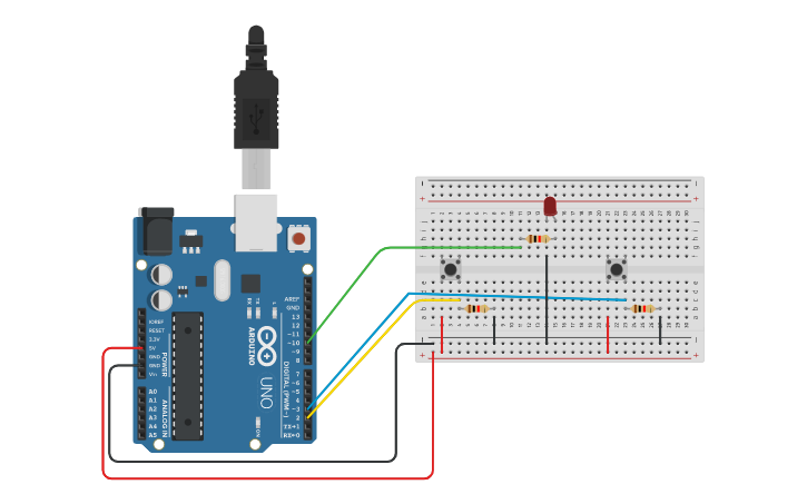 Circuit design PULSANTI START E STOP | Tinkercad