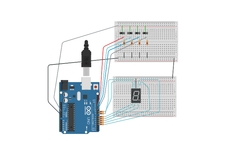 Circuit design Arduino + 7 segm | Tinkercad