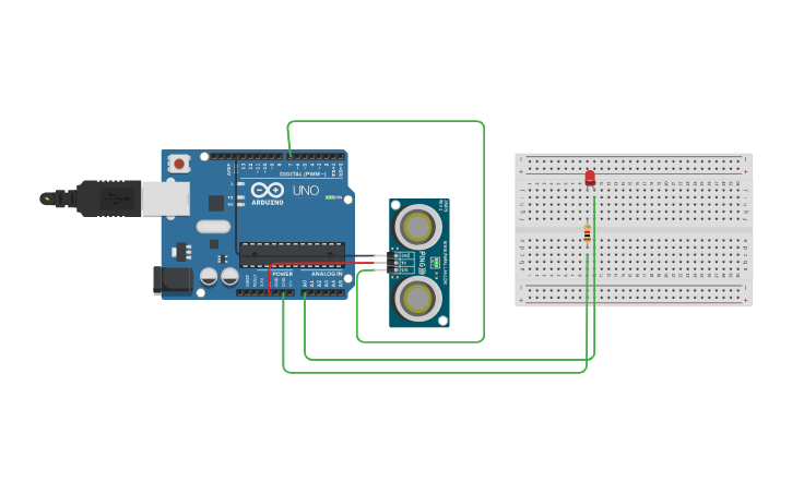 Circuit design Ultrasonic sensor - Tinkercad