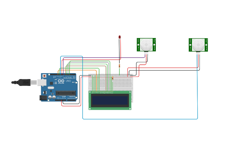 Circuit design PIR Sensor with LCD Display - Tinkercad