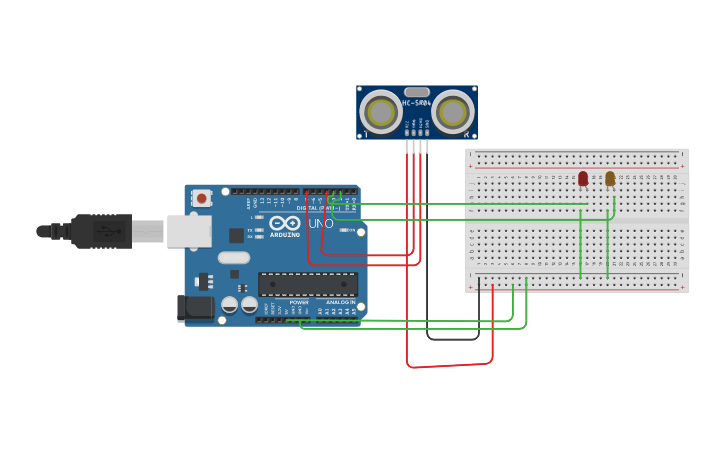 Circuit design Measure Distance using ultrasonic sensor - Tinkercad