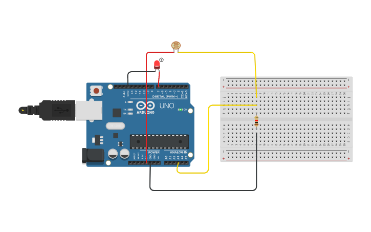 Circuit design LED control with photoresistor - Tinkercad