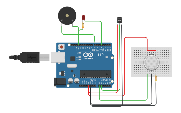 Circuit design Fire Alarm System - Tinkercad
