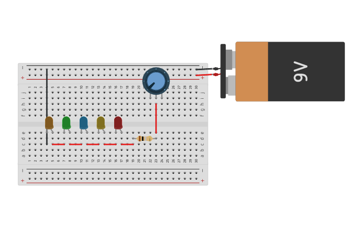 Circuit design controlling leds with potentiometer - Tinkercad