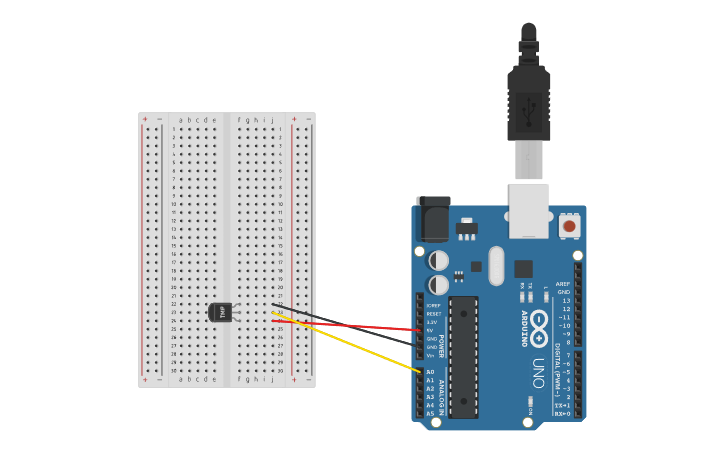 Circuit design LECTURA DE UN SENSOR DE TEMPERATURA ACT11 - Tinkercad