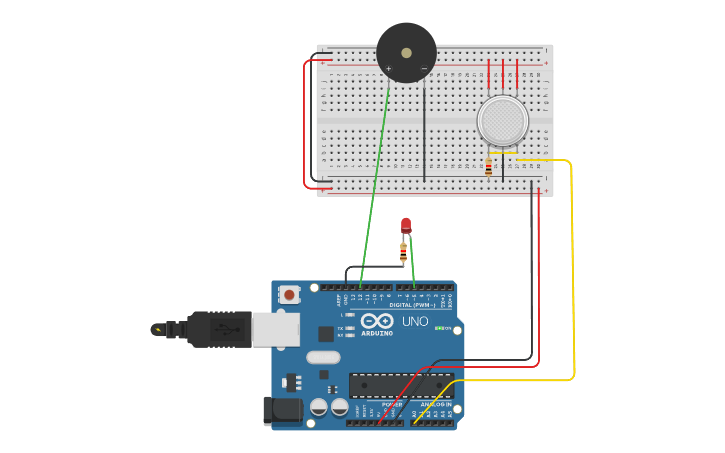 Circuit design MQ2 gas sensor - Tinkercad