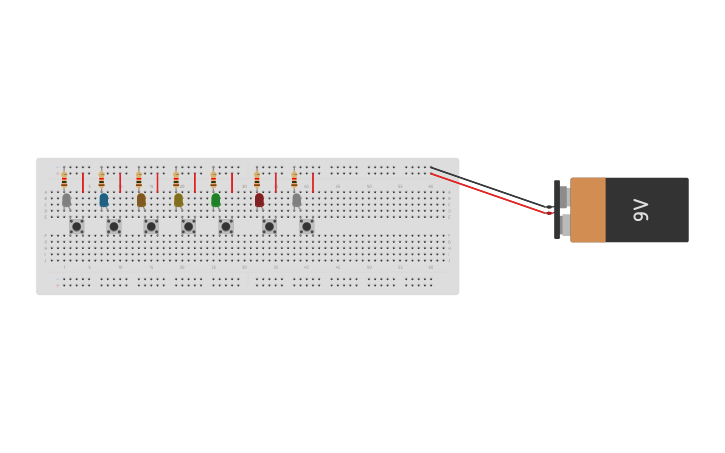 Circuit design Circuito de 7 leds, 7 resistencias, 7 pulsadores | Tinkercad
