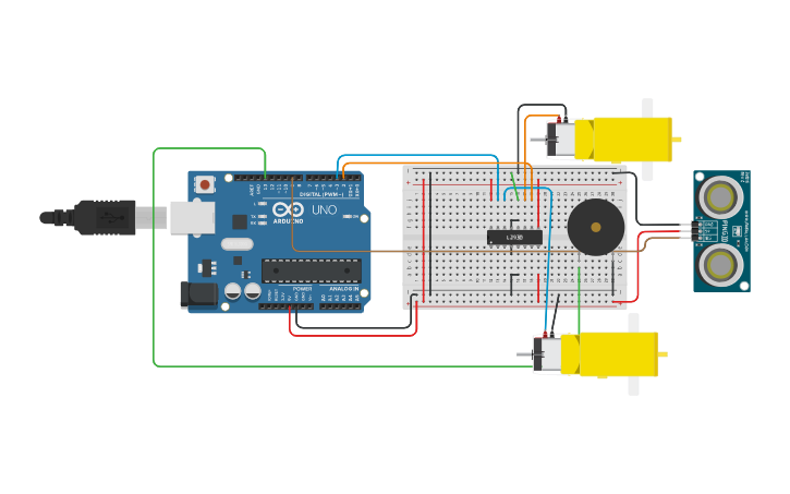 Circuit design obstacle avoidance car - Tinkercad