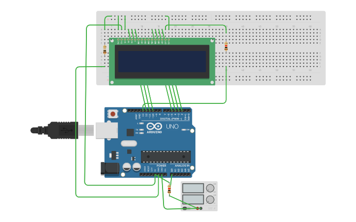 Circuit design voltmeter on lcd | Tinkercad