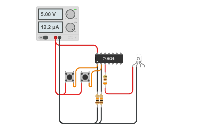 Circuit design AND 74HC08 | Tinkercad