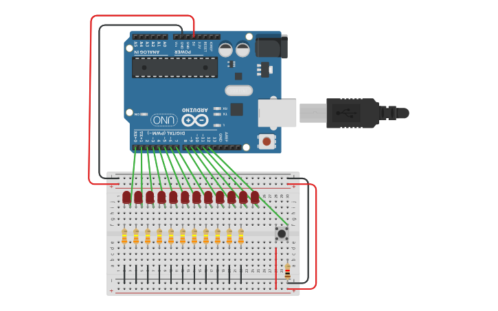 Circuit design Luces Secuenciales - Tinkercad