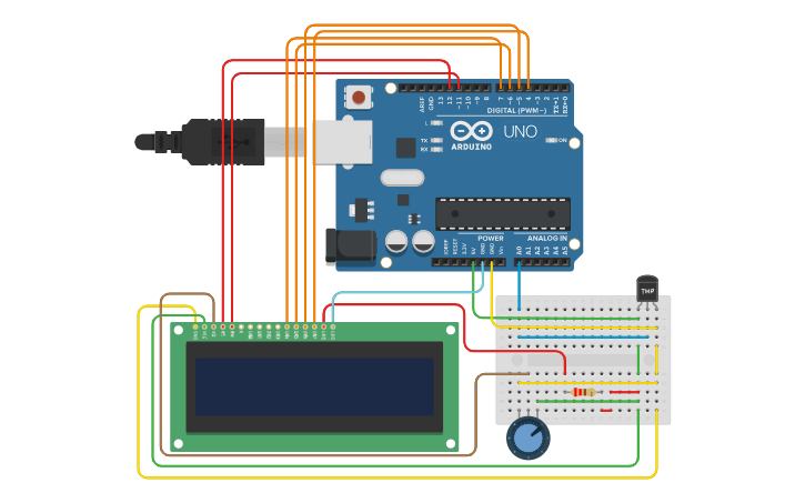 Circuit design Leitor de Temperatura com LM35 e LCD | Tinkercad