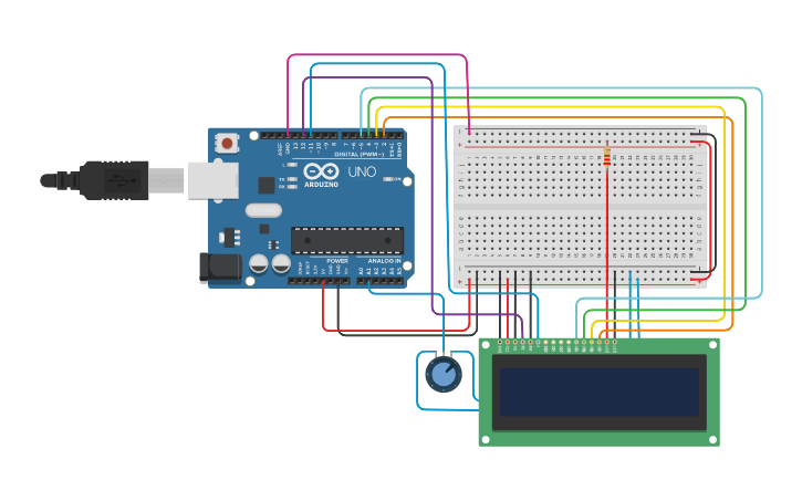 Circuit design Copy of Display LCD 16x2 | Tinkercad