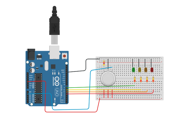 Circuit design Sensor de Gas | Tinkercad