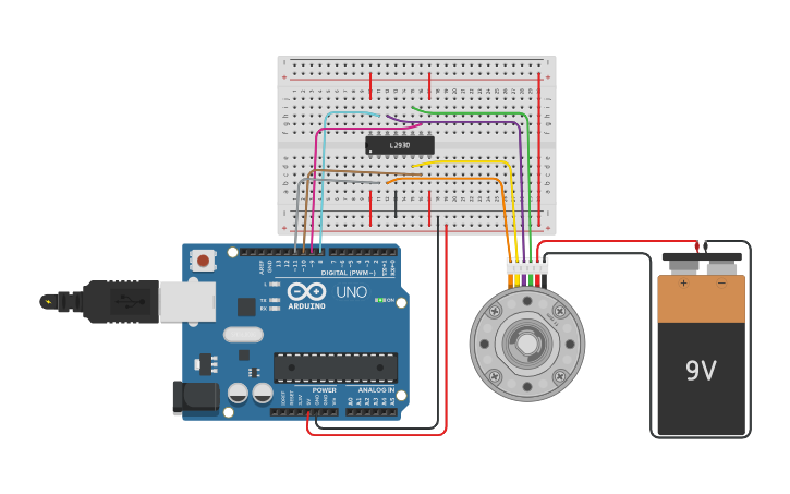 Circuit design Stepper Motor and L293D with Arduino - Tinkercad