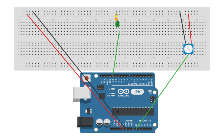 Circuit design 02 Potentiometer | Tinkercad