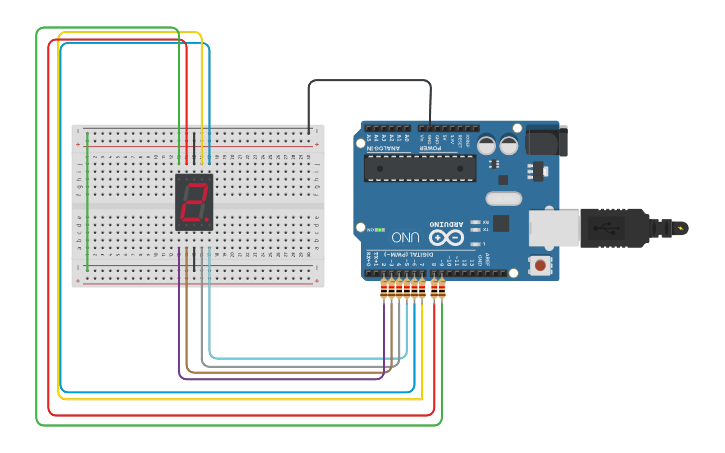Circuit design 7 segment LED - Tinkercad