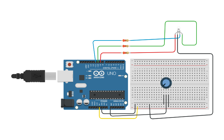Circuit design RGB LED - Tinkercad
