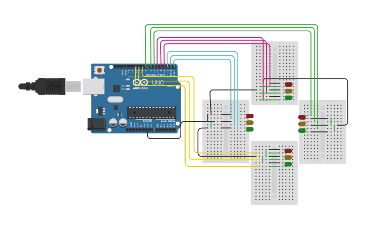 Circuit design Traffic Light - Tinkercad