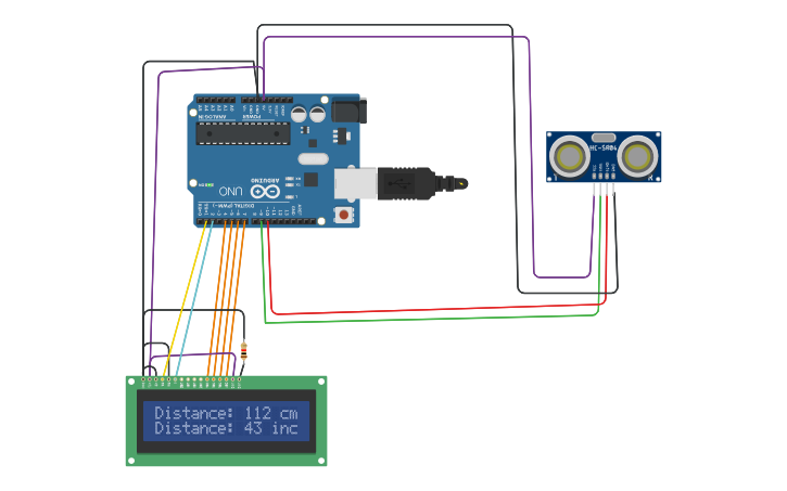 Circuit design aurdino ultrasonic distance sensor - Tinkercad