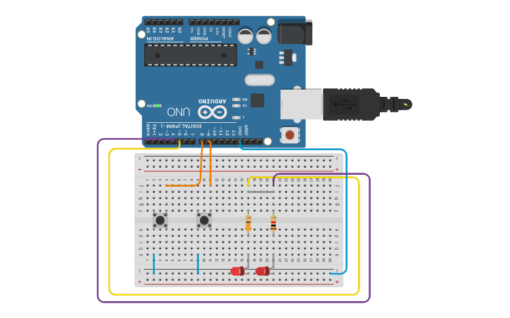 Circuit design Push buttons - Tinkercad