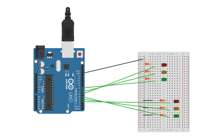 Circuit design cruce de semaforos - Tinkercad