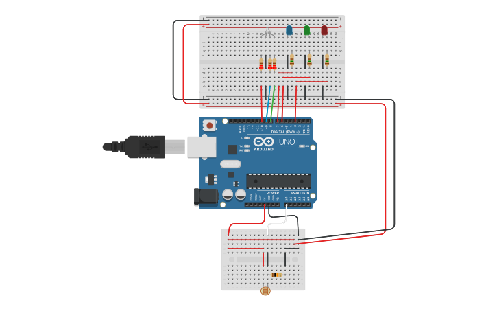 Circuit design Sensor LDR E LED RGB | Tinkercad