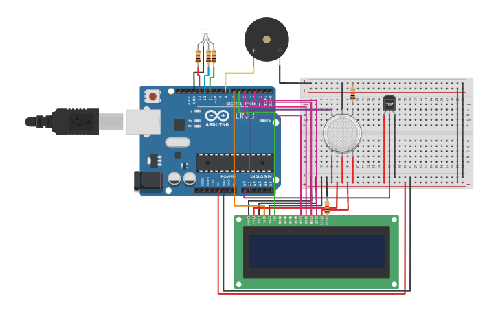 Circuit design Fire Alarm System | Tinkercad