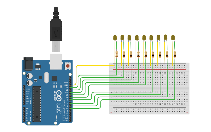 Circuit design Counting_Numbers(LED) | Tinkercad