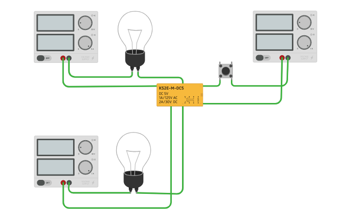 Circuit design Relé que controla una bombilla - Tinkercad