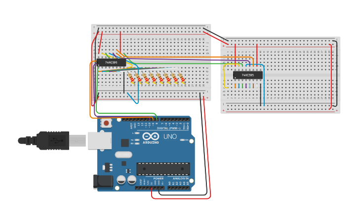 Circuit design 8x8 LED Matrix with 74HC595 - Tinkercad