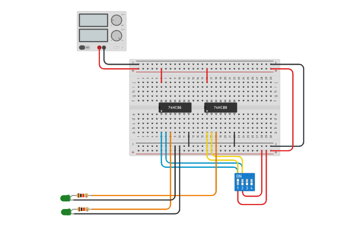 Circuit design HALF ADDER USING XOR GATE , AND GATE - Tinkercad