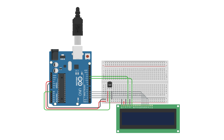 Circuit design TMP + LCD | Tinkercad